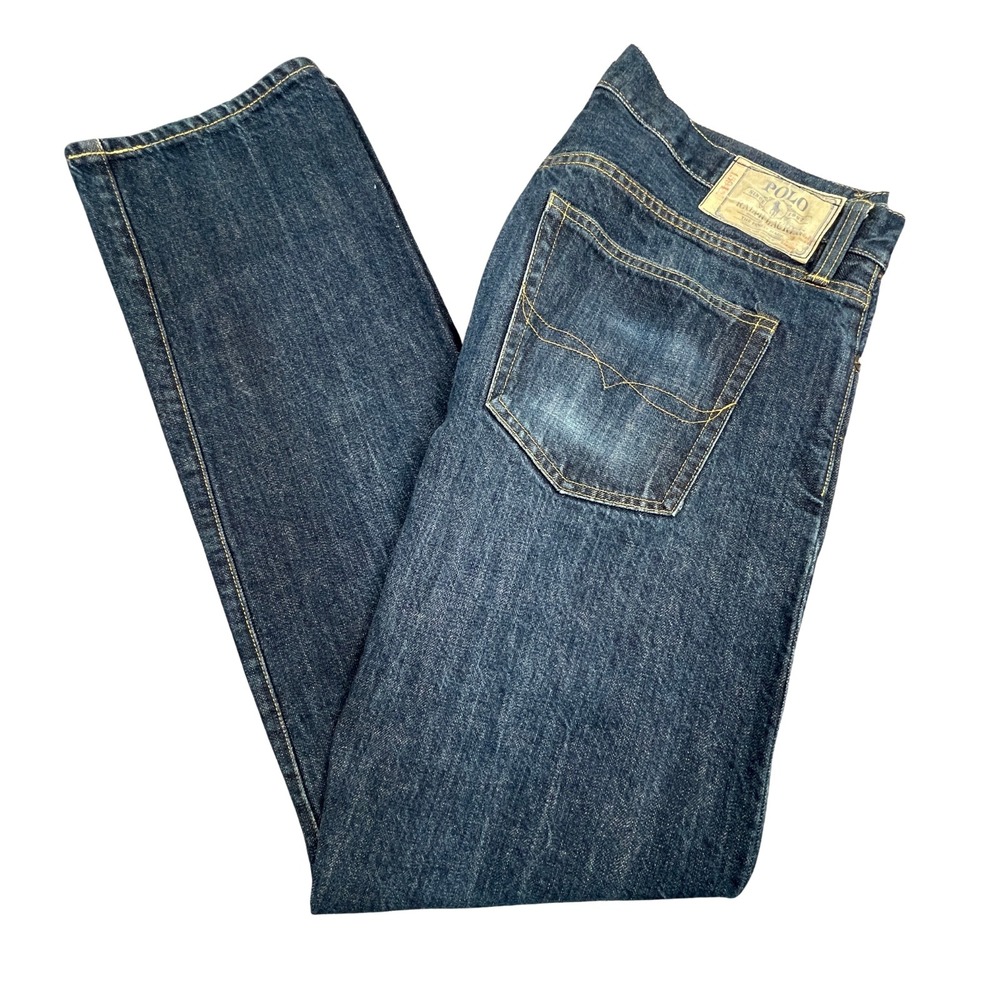 Polo Ralph Lauren Slim Straight Jeans 34x32 Dark Wash Blue Button Fly Denim